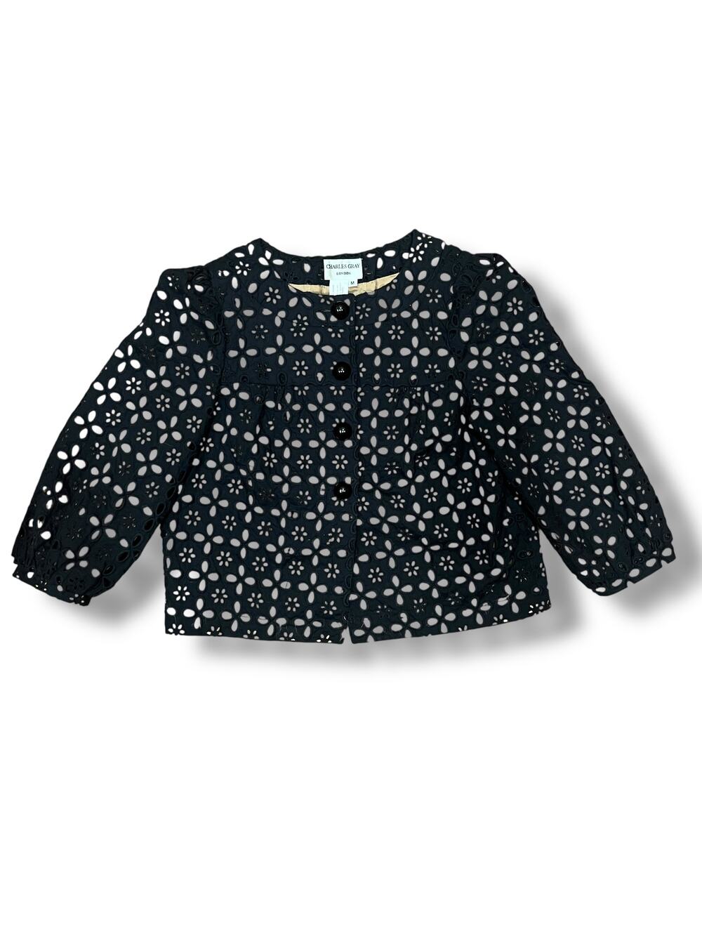 Charles Gray London Eyelet Jacket Sz Medium Cropped Cotton Lined 3/4 Sleeve